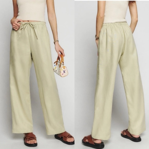 REFORMATION Olina Linen Pants in Pastel Green L